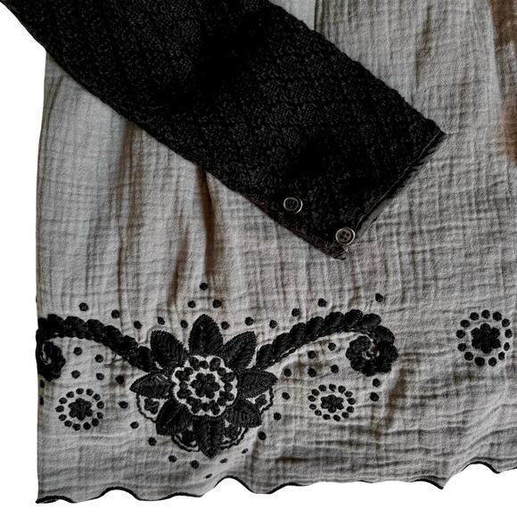 Manoush Boho Embroidered Peasant Top Gray Black Cotton Blouse Size L - Picture 3 of 11